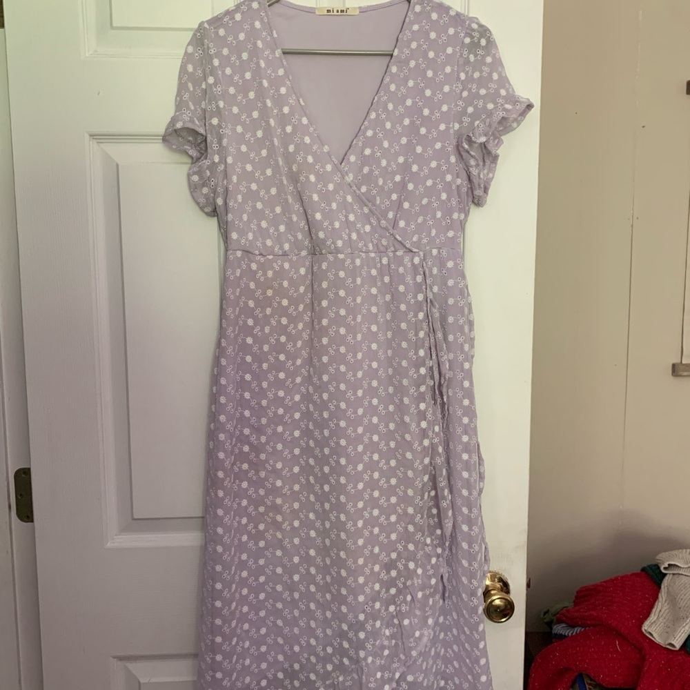 Lavender Floral Faux Wrap Maxi Dress - Women